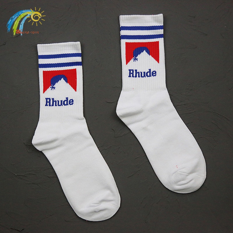 Classic Moonlight Sunset Jacquard Rhude Socks Men Women Jogger Cotton Streetwear Soccer Socks Black White