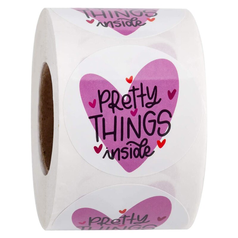 500pcs 1inch Round "Pretty Things Inside " Stickers Heart Thanks for Shopping Small Shop Local Handmade Gift Decor Lab