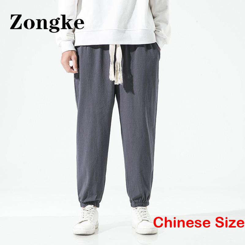 Zongke Chinese Style Ankle-Length Linen Casual Pants Men Clothing Streetwear Trousers For Men Pants Fashion 5XL 2022 Autumn New