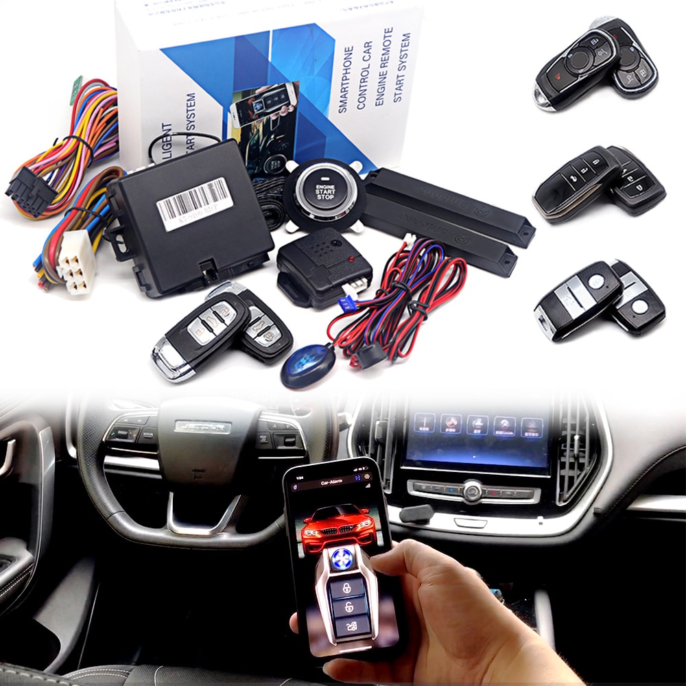 Car Alarm Keyless Entry System Intelligent Car Accessory with Auto Start Stop Push Start System with App Remote Start for Cars