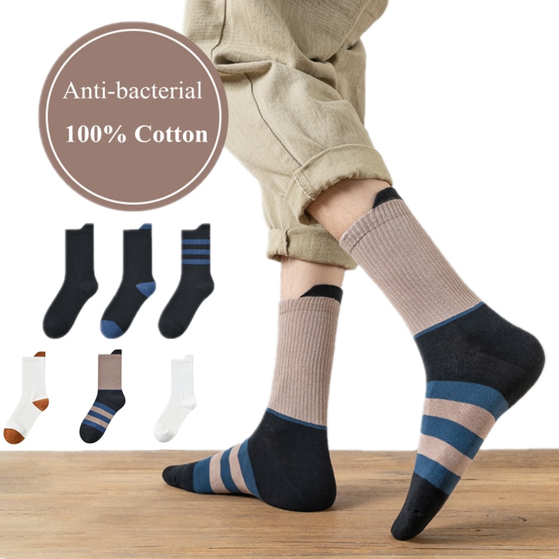 1 Pair Busiess Socks Men's Breathable Cotton Socks Man Anti-bacterial Crew Sock Casual Unisex Sokken Meias Chaussette Calce