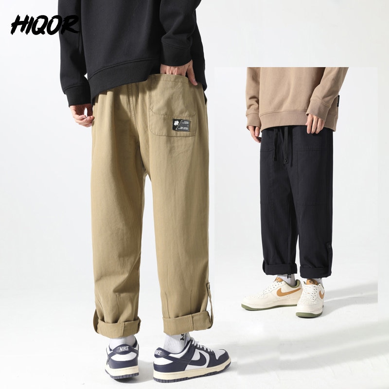 HIQOR 2022 Men's Cotton Loose Pants All-match Overalls Autumn Winter Wide Leg Pants Streetwear Y2k Casual Straight Male Tro