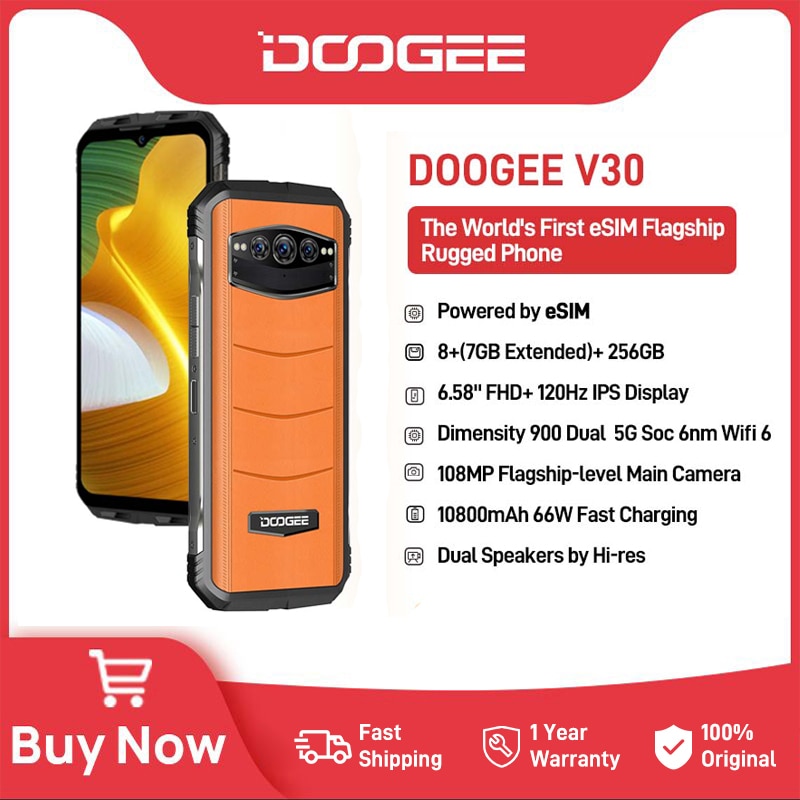 DOOGEE V30 eSIM Dual 5G Rugged Phone 6.58"FHD 120Hz Display Dimensity 900 6nm Dual Speakers 8+256GB 108MP Camera 10800mAh P