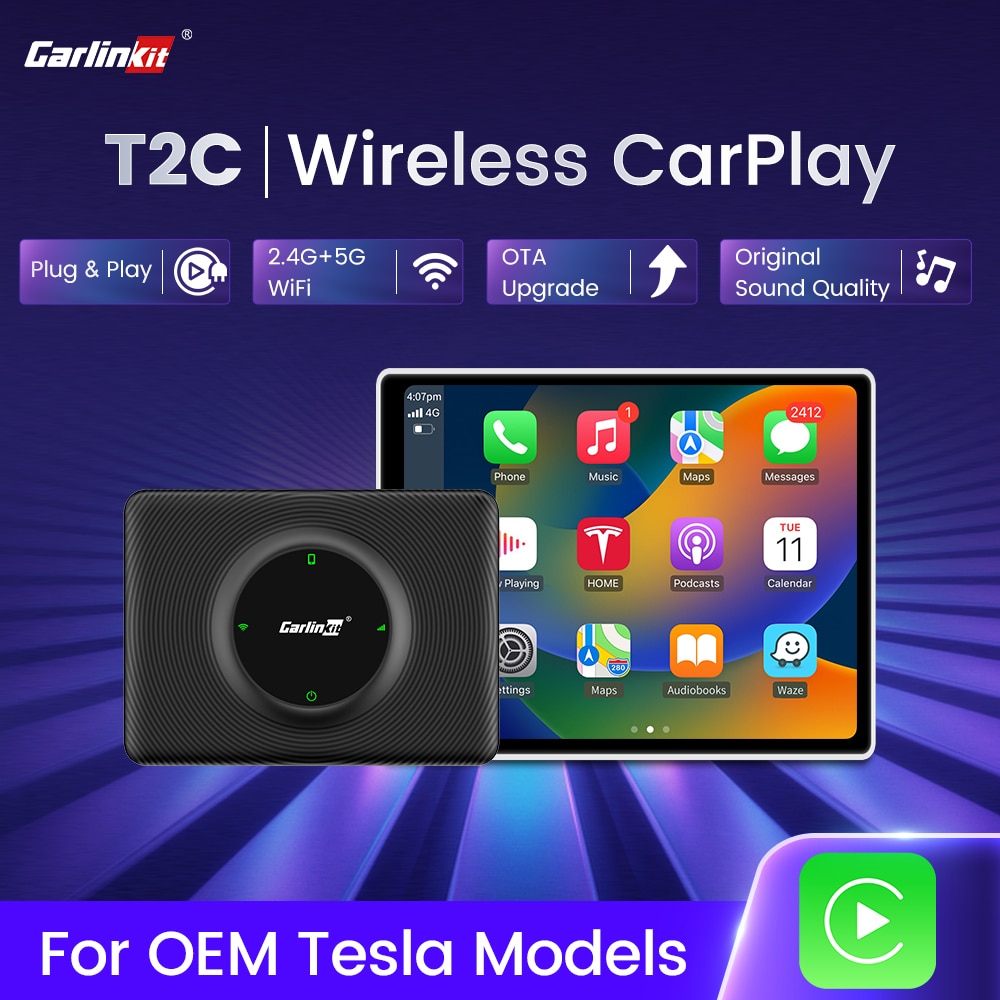 Carlinkit Wireless CarPlay T2C Adapter For Tesla Model 3 Model Y Model S X Apple Car Play Wireless for iPhone Waze Auto Connect