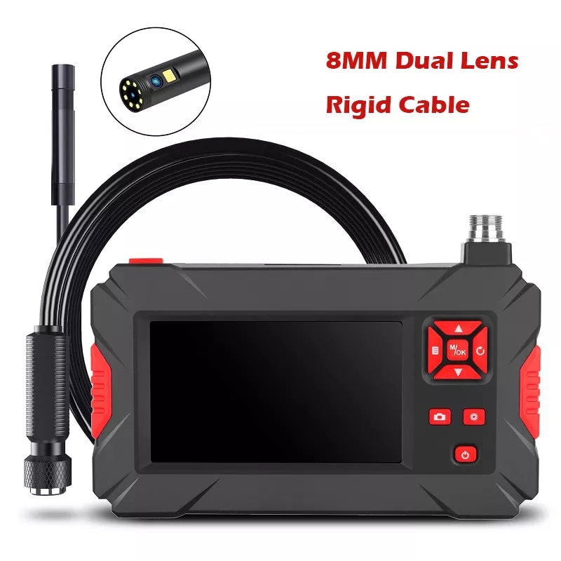 Dual Lens Industrial Endoscope Camera 4.3" IPS Screen HD1080P 8mm 5.5mm Car Inspection Borescope IP68 Waterproof LEDs 2600m