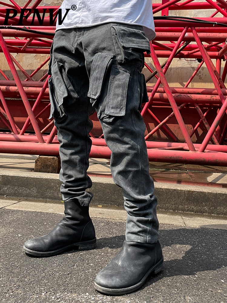 PFNW Original Designer New Dark Fashion Big Pocket Autumn Winter Tide Slim Military Casual Long Pants Male High Street 12A6246