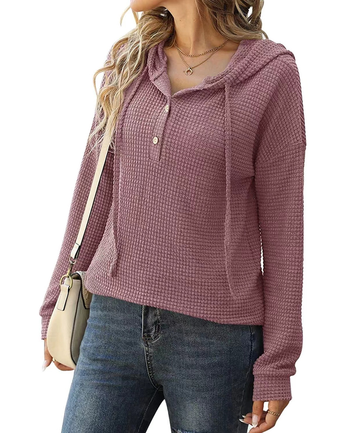Autumn and Winter 2022 New Women's Loose Sweater Long Sleeve Button Hooded Sweater Female and Lady Casual Tops