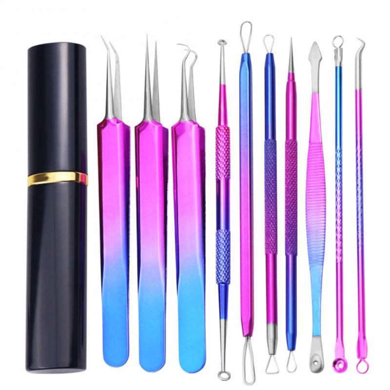 10pcs Stainless Steel Blackhead Comedone Acne Blemish Extractor Remover Face Skin Care Pore Cleaner Needles Remove Tools Hot
