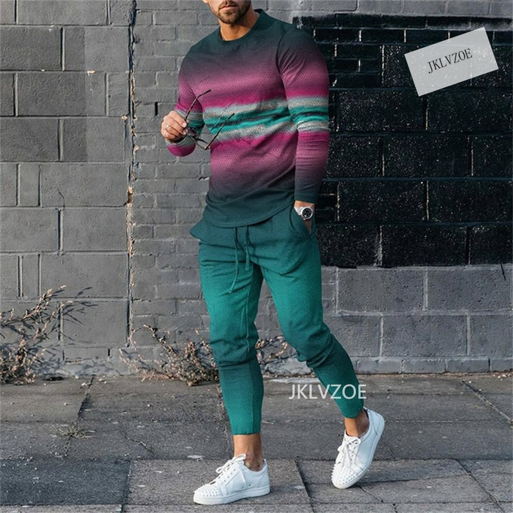 Men's Long Sleeve Tracksuit 3d Printed Sweatpants Male Set 2 Piece T-Shirt + Trousers Oversized Male Sportswear Streetwear 