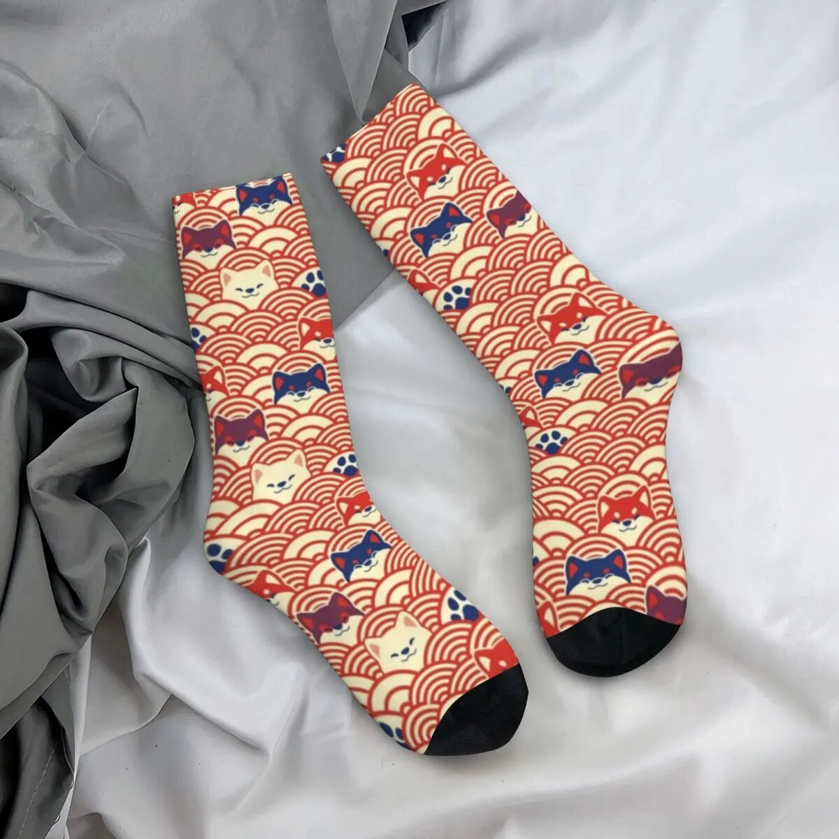Harajuku Mousepad Shiba 2-1 Football Socks Polyester Crew Socks for Women Men Breathable