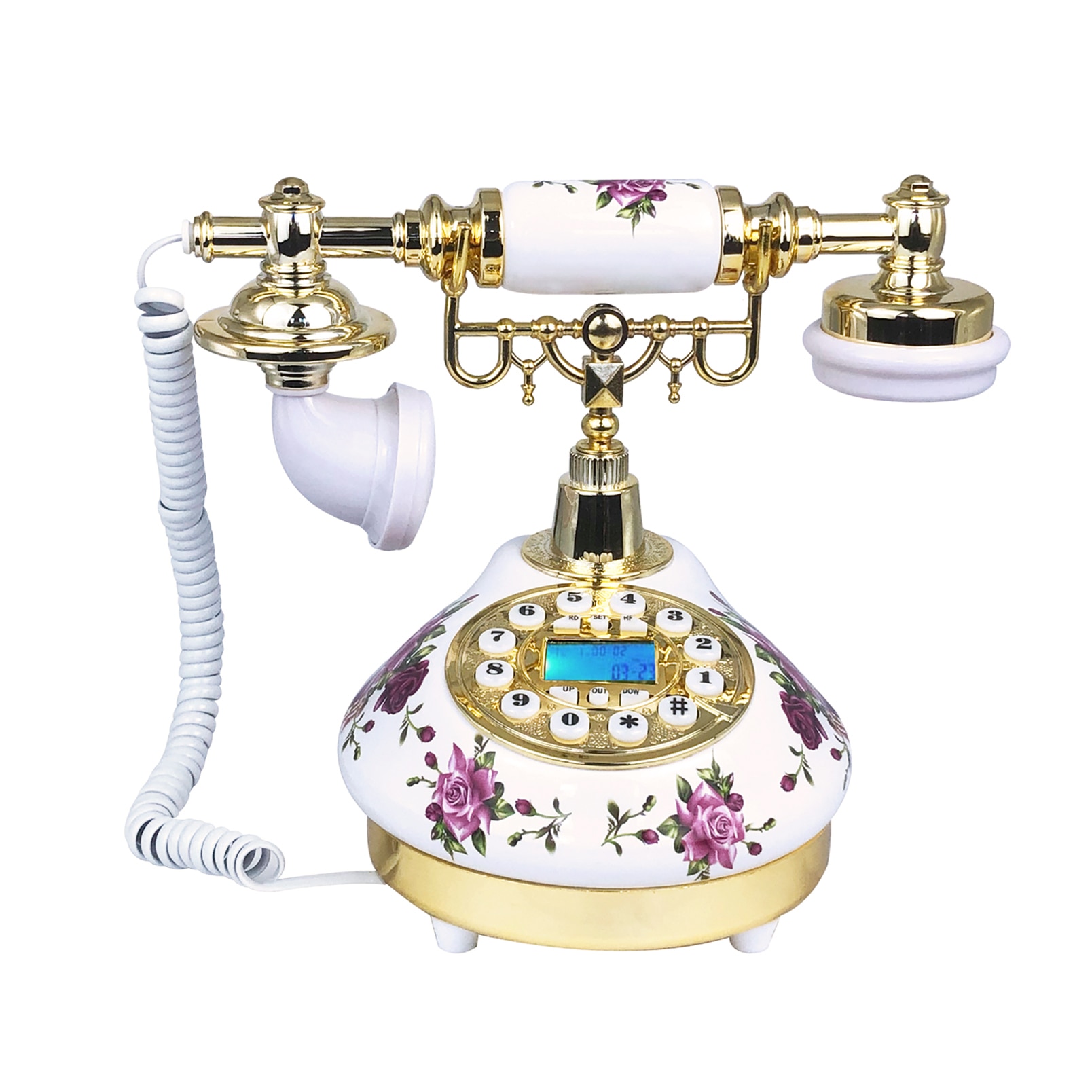 Corded Antique Landline Telephones, Ceramic Made Old Fashion Home Phone, Classic Decorative Single Line Desk Telephone for Offic