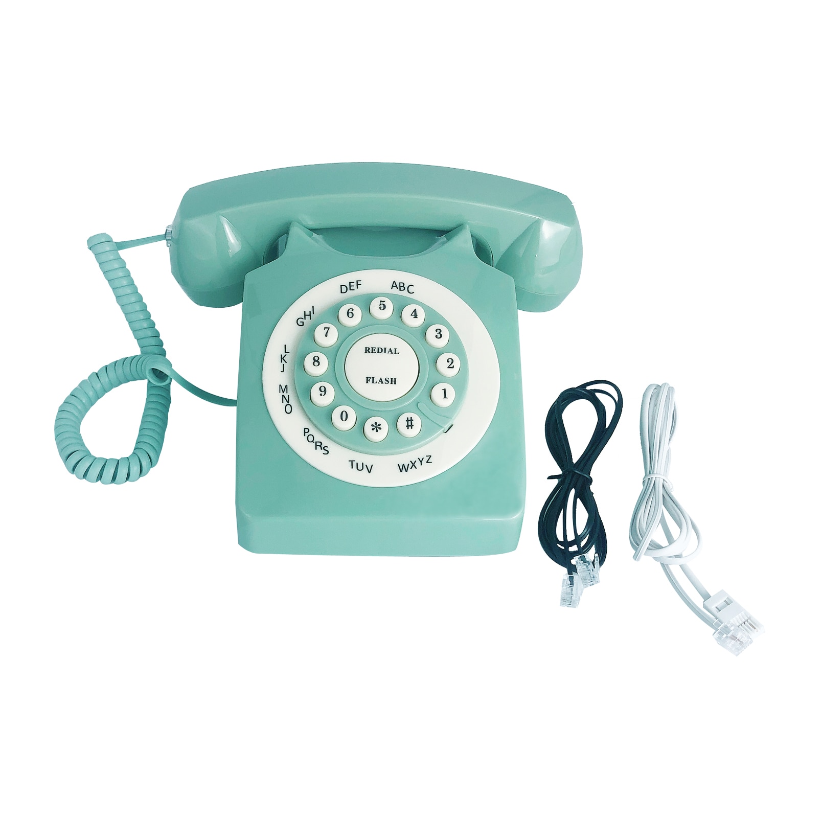 Retro Landline Telephone Green Classic Rotary Design Old Fashioned Corded Desk Phone with Ringer for Home and Office