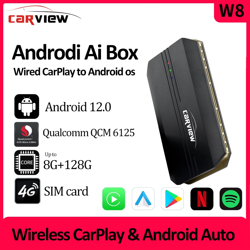 CARVIEW Carplay Mini Ai Box Wireless CarPlay Wireless Android Auto 4G LTE 8G 128G Built in GPS For Netflix You_Tube Google Play