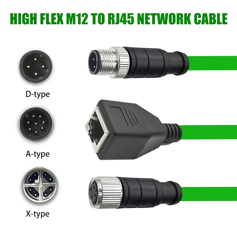 M12 4/8 Pin to RJ45 Female Extension Cable Connector A/D/X Code to RJ45 Connector Wire Industrial Gigabit Extension Network Line
