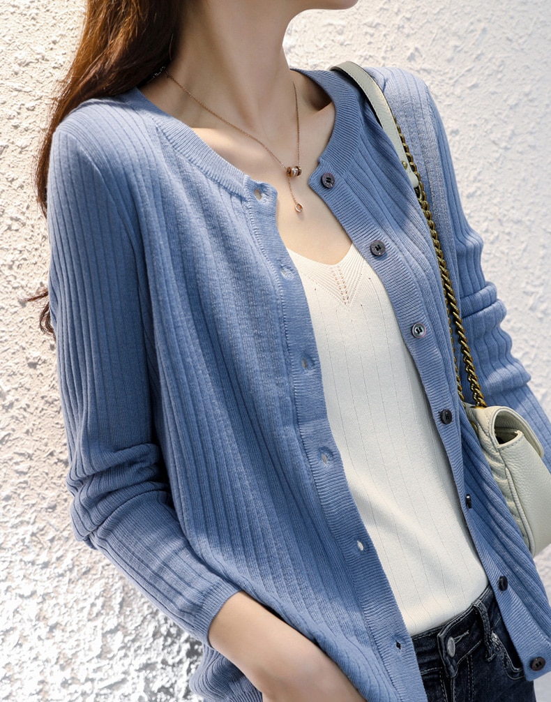 2022 Autumn And Winter Women Round Neck Knitted Cardigan Loose Hundred Pit Striped Sweater Comfortable Jacket Bottoming Tops