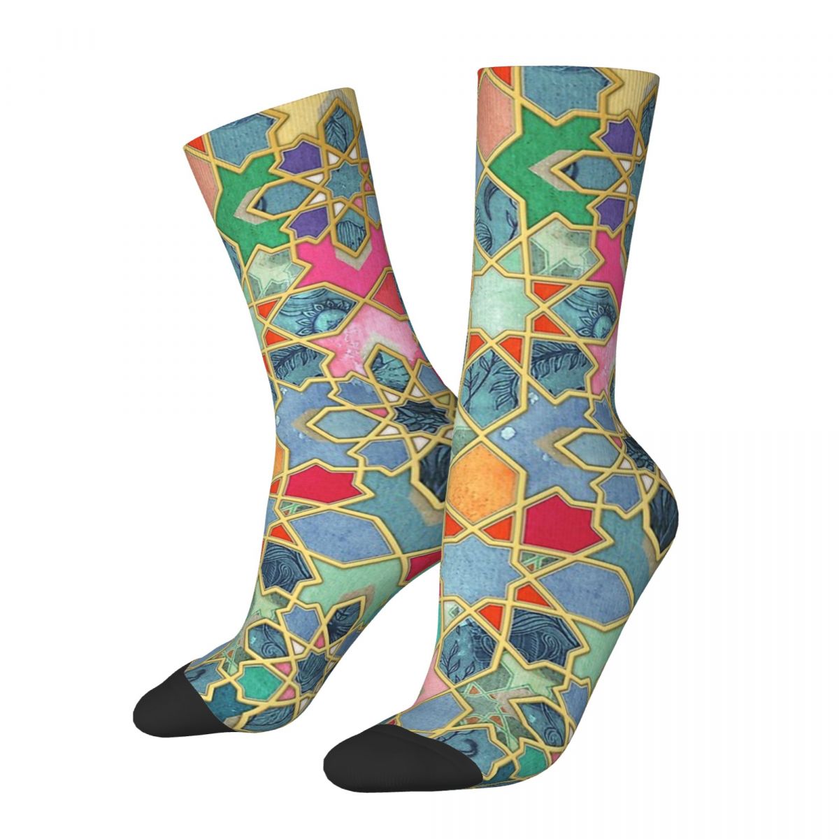 Funny Crazy Sock for Men Gilt Glory Colorful Moroccan Mosaic Hip Hop Harajuku Design Art Quality Pattern Printed Boys Crew Sock