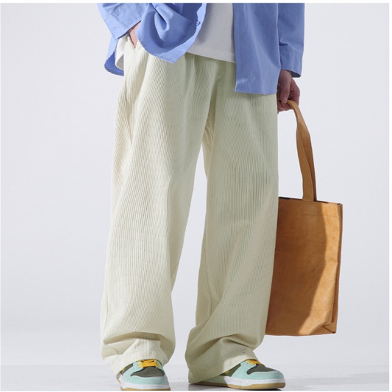 Spring Autumn Straight Pants Men Casual Corduroy Trousers Solid Loose Comfort Long Pants Male