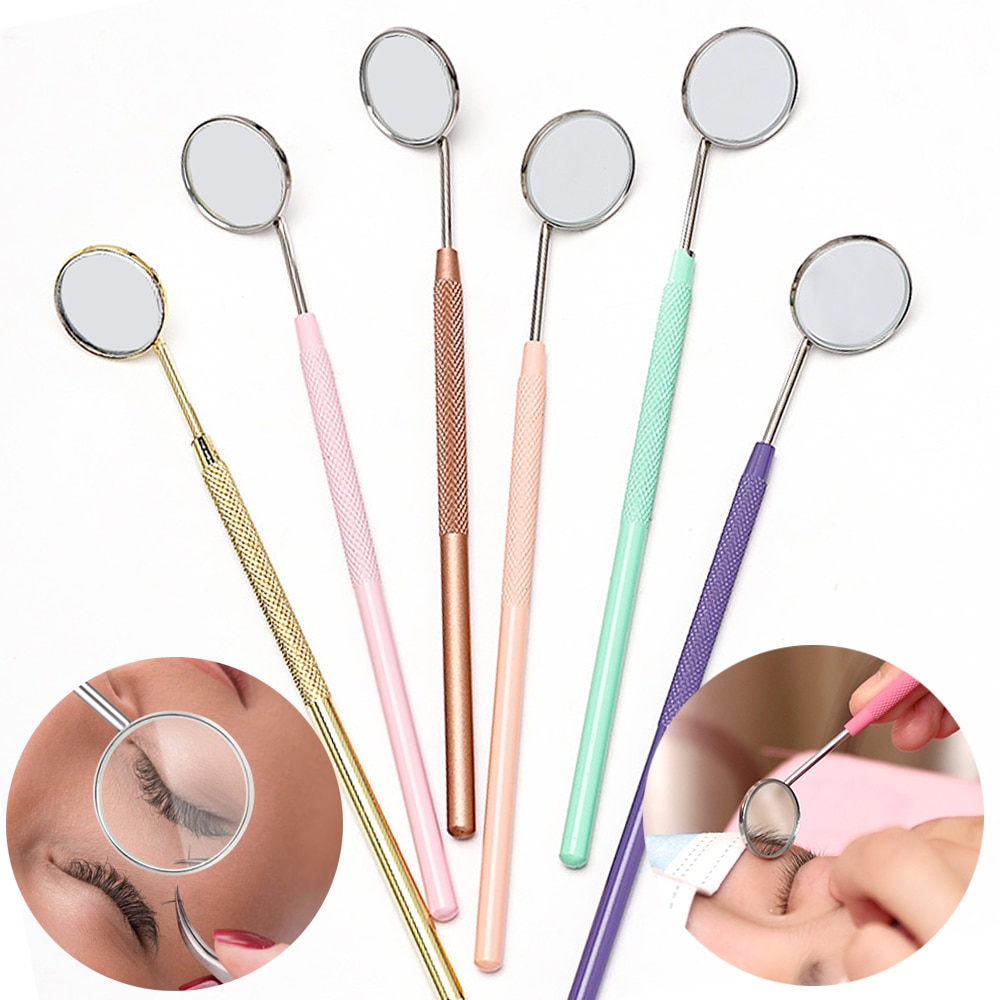 1pcs Multifunction Checking Eyelash Extension Mirror Stainless Steel Long Handle Magnifying Lash Mirror Beauty Makeup Supplies
