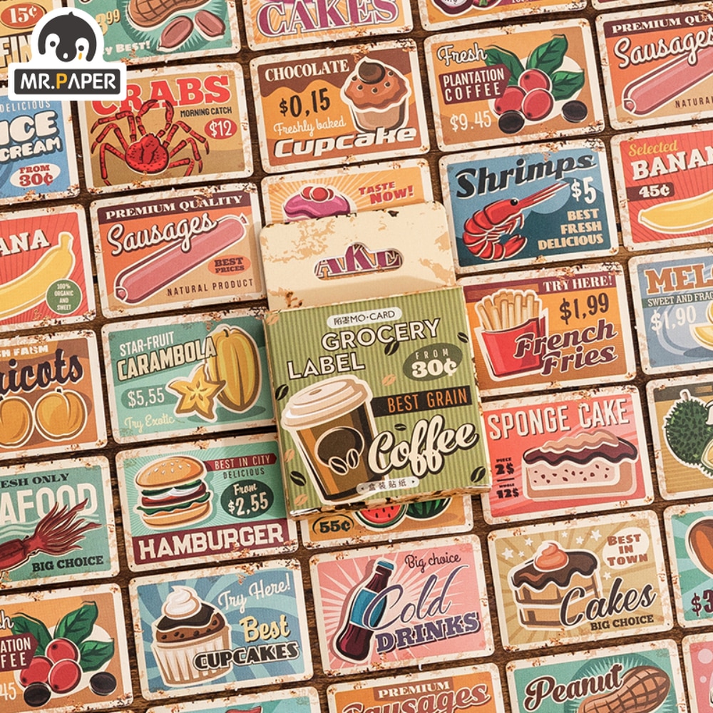 Mr. Paper Single Style 45pcs/box Vintage Food Sticker Creative Seal French Fries Hand Account Decorative Stationery Sticker