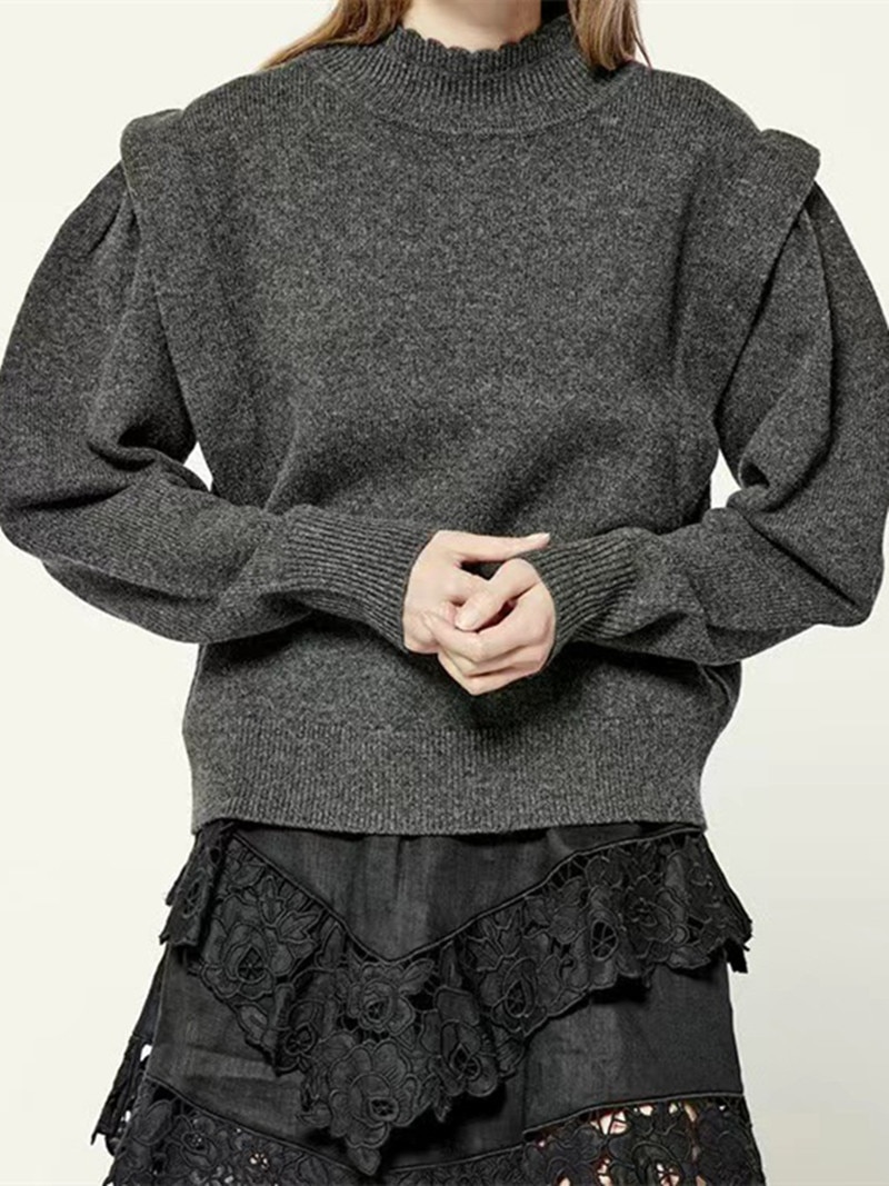 2022 Autumn Winter Women's Knitted Ruffle Collar Sweater 4 Colors Stitching Long Sleeve Wool Blend Ladies Knit Pullover