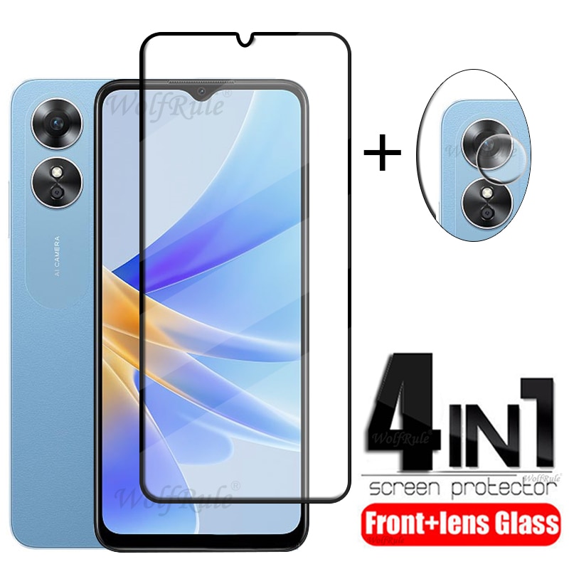 4-in-1 For OPPO A17 Glass For OPPO A17 Tempered Glass Phone Film 9H Full Glue Cover Screen Protector For OPPO A 17 A17 Len Glass