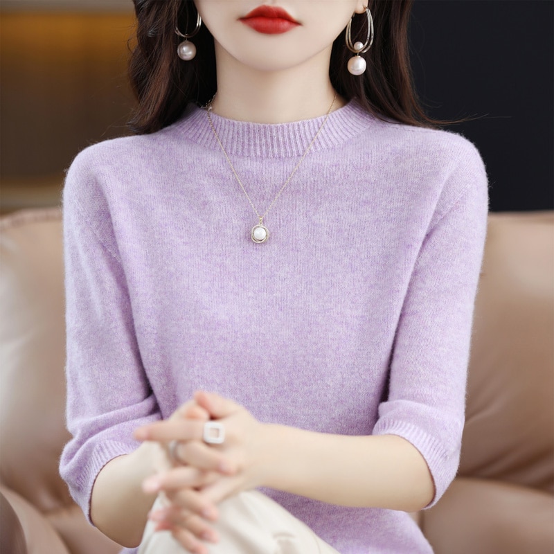 Sweater Women Winter 2022 Knitwears Cashmere Knit Pullover Blouse 100% Wool Short Sleeve New Fashion Female Clothing Jumper Tops