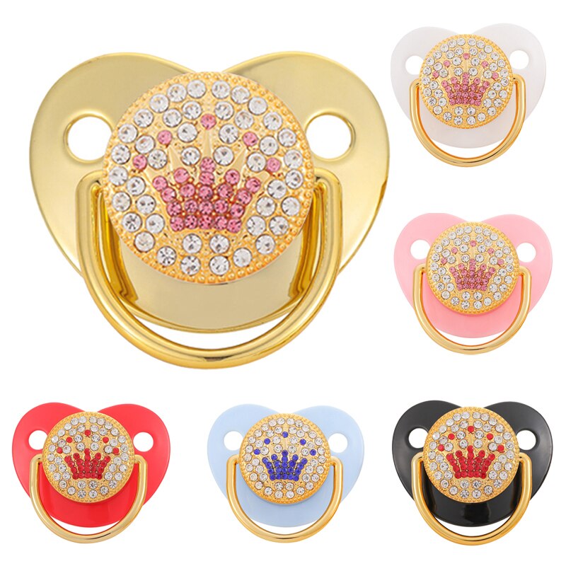 Diamond Crown Baby Pacifier Newborn BPA Free Luxury Bling Pacifier Silicone Dummy Soother Chupeta 0-18 Months Baby Shower Gift