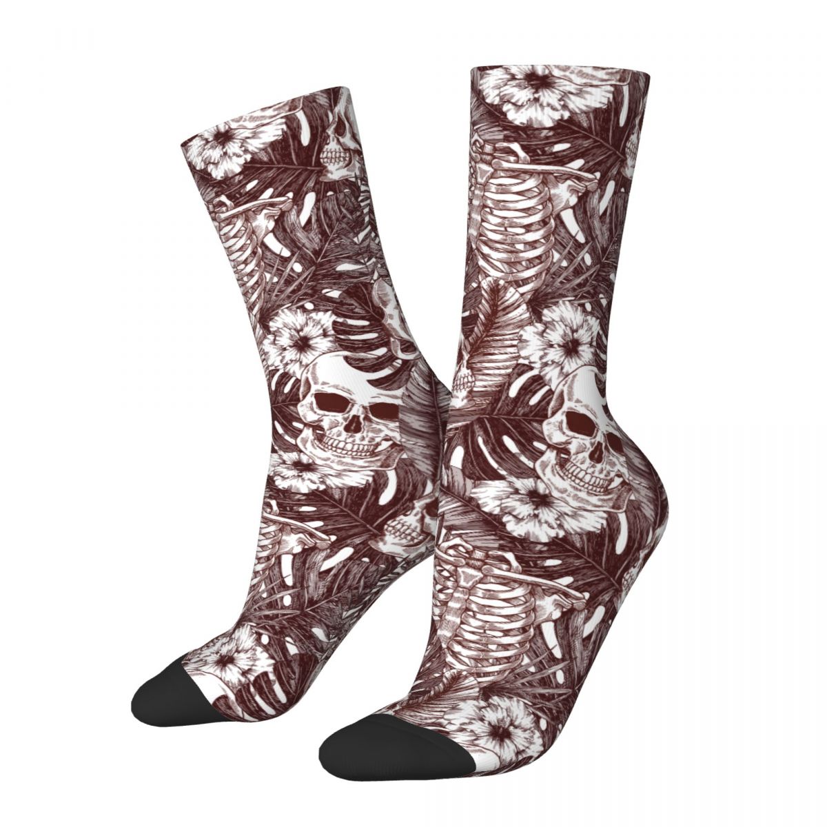 Hip-hop Halloween Tropical Vintage Jungle Skull Skateboard Socks Polyester Long Socks for Women Men Breathable