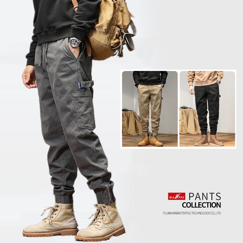 BAPAI Men's Work Pants Outdoor Wear-resistant Mountaineering Trousers Work Clothes Street Fashion American khaki Cargo Pant