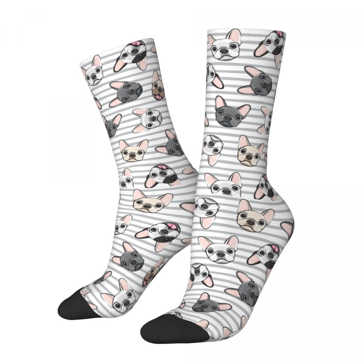 Funny Grey Stripes Cute French Bulldogs Basketball Socks Dog Polyester Crew Socks for Unisex Breathable