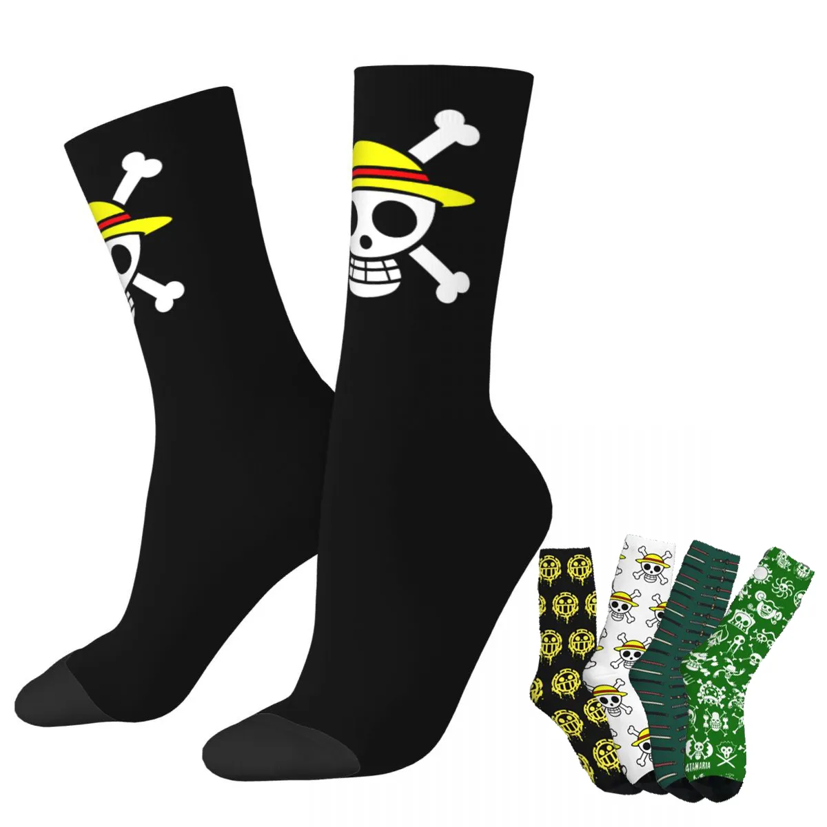 One Piece Manga Animated Socks Men's Women's Funny Happy Skull Flag Socks Novelty Spring Summer Autumn Winter Socks Gi
