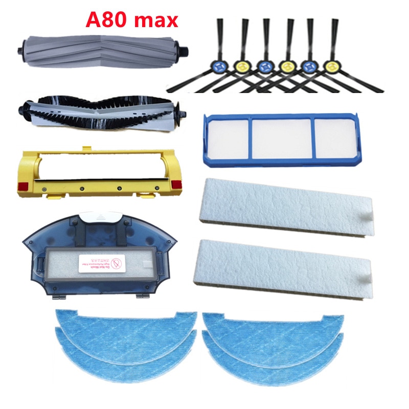 Accessories for Ilife A80 Max A80 Plus Robotic Vacuum Cleaner Parts Main Roller Brush Cover Side Brush HEPA Filter Mop Cloth