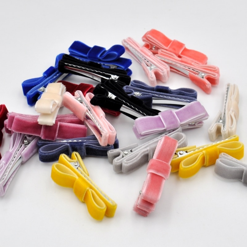 24Pcs/Lot Velvet Baby Hairclips Handmade Ribbon Bow Hairpins Toddler Girls Hair Accessory