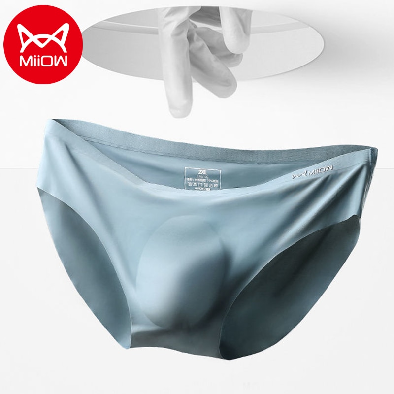 MiiOW 3pcs Ice Silk Men's Briefs One-piece Seamless Man Triangle Underpants Traceless Quick-dry Sexy Underwear Men Shorts B
