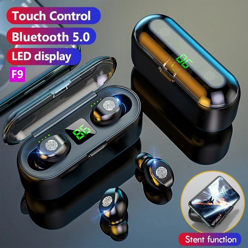F9 TWS Wireless Headphones Smart Touch Control Bluetooth Earphones with Charging Box Mic Noise Cancelling Waterproof Headsets