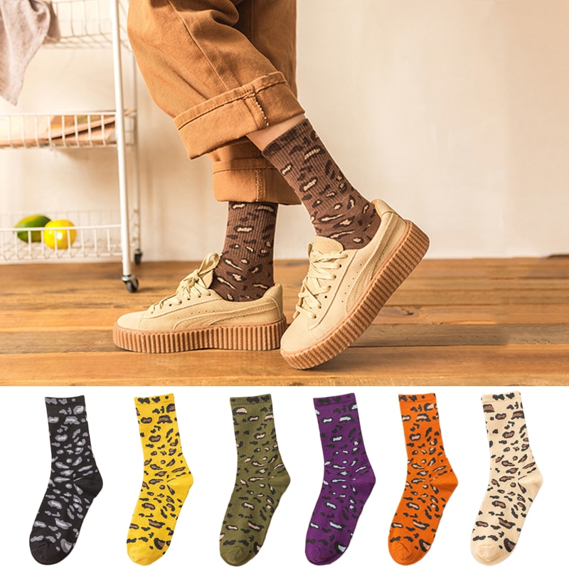 Fashion Casual Vintage Leopard Women Socks Cotton Personality Harajuku Hip-Hop Wild Classic Stocking Running Sport Skateboard