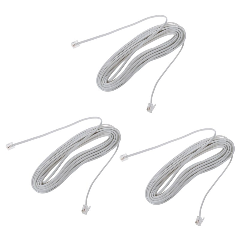 3X 9M 30Ft RJ11 6P2C Modular Telephone Phone Cables Wire White