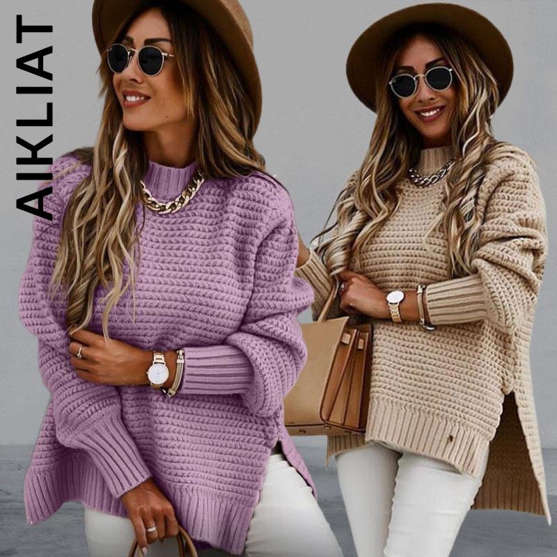 Aikliat New Women Sweater Knitted Stylish Pullovers Sweaters Women O-neck Soft Warm Women's Jumper 2023 Loose Sexy Woman Sw