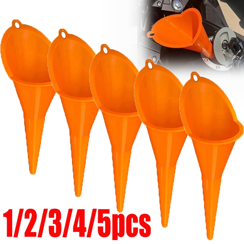 5pcs Car Long Stem Funnel Gasoline Oil Fuel Filling Tools Anti-splash Plastic Funnel Motorcycle Refueling Tools Auto Accessories
