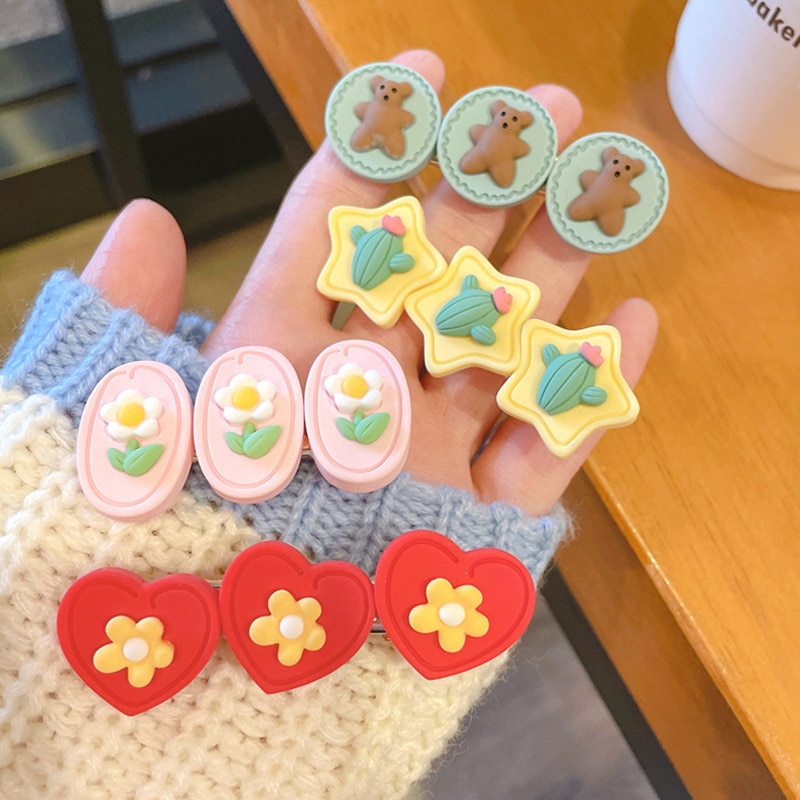 Girl's Hair Clip Cute Heart Flower Bar Shaped Side Clip Female Barrettes Korean Candy Color Hairpin Simple Headwear Accesso
