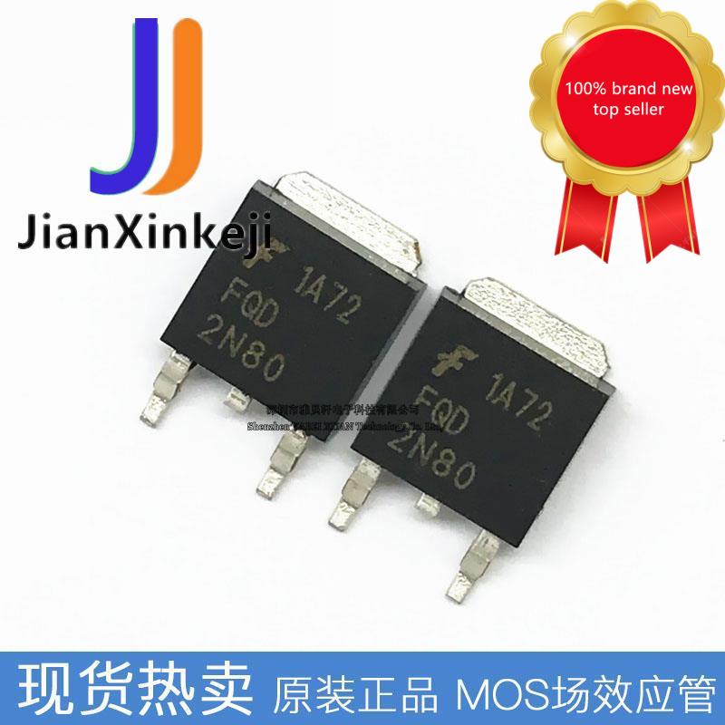 10pcs100% orginal new SMD FQD2N80TM 2N80 MOS field effect tube N channel 2A 800V TO-252 in stock