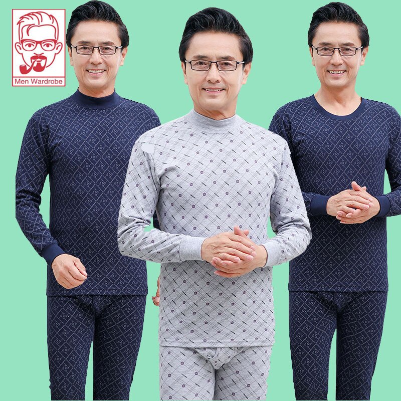 Long Johns For The Elderly Pure Cotton Thin Base Thermal Underwear 100% Cotton Men's High Neck Cotton Sweater Set Men'
