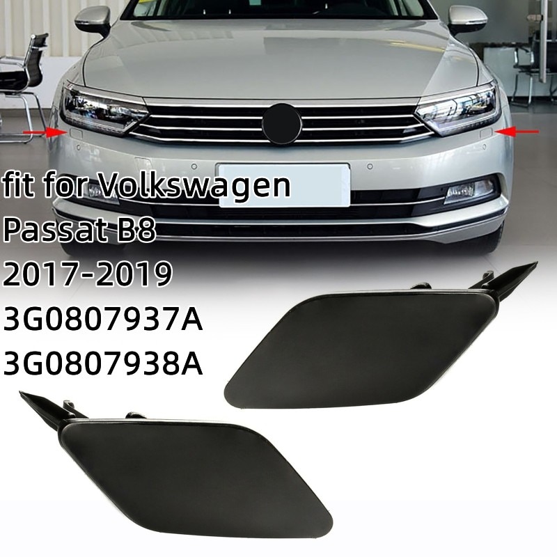 2Pcs/Set Headlight Spray Cover Bumper Headlight Washer Nozzle Cover Fit for Volkswagen Passat B8 2017-2019 3G0807937A 3G0807938A