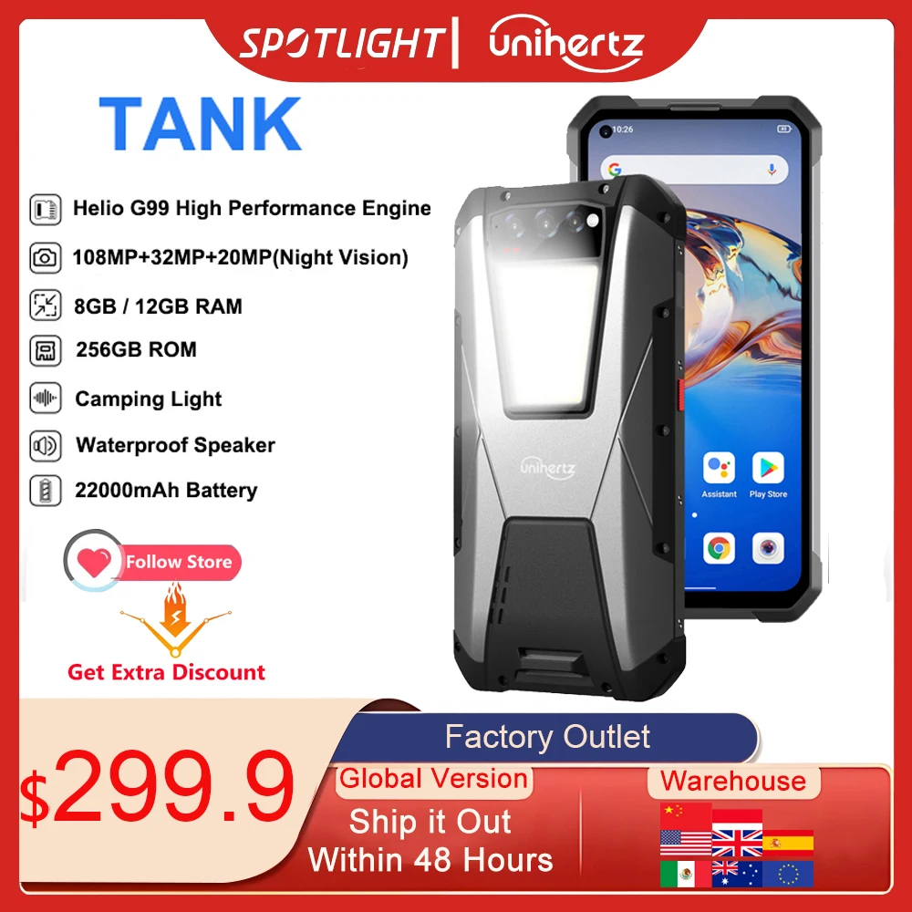 Unihertz TANK 22000mAh Rugged Smartphone Android 12 Cellphone Night Vision 108MP G99 8GB 12GB 256GB Mobile Phone