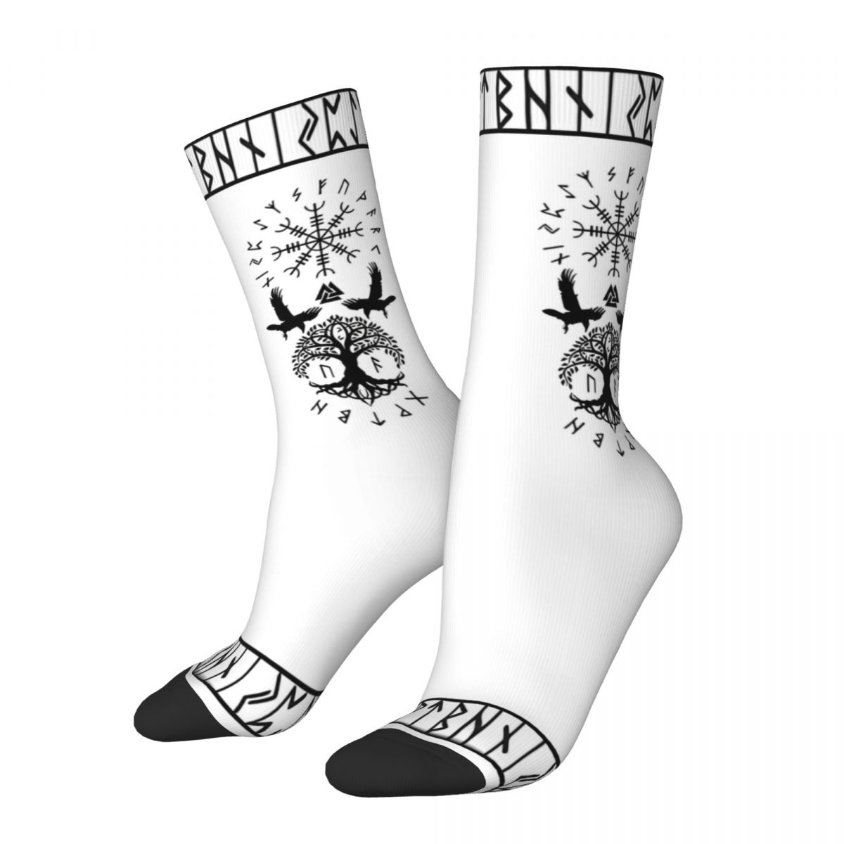 Funny Crazy Sock for Men Helm Of Awe Norse Hip Hop Vintage Viking Happy Seamless Pattern Printed Boys Crew Sock Casual Gift