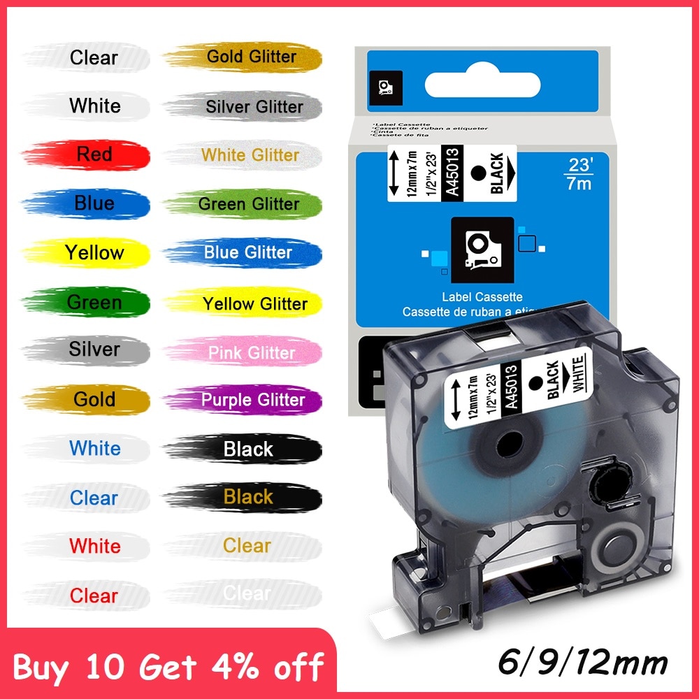 Comapatible for Dymo D1 Label Printer Tape 45013 40913 43613 45010 45016 45017 Typewriter Labeling Machine LabelManager 160 280
