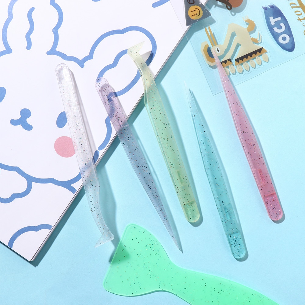 3Pc Candy Color Precision Plastic Tweezer for Journal Scrapbooking Sticker Students Stationery DIY Handbook Tool Set