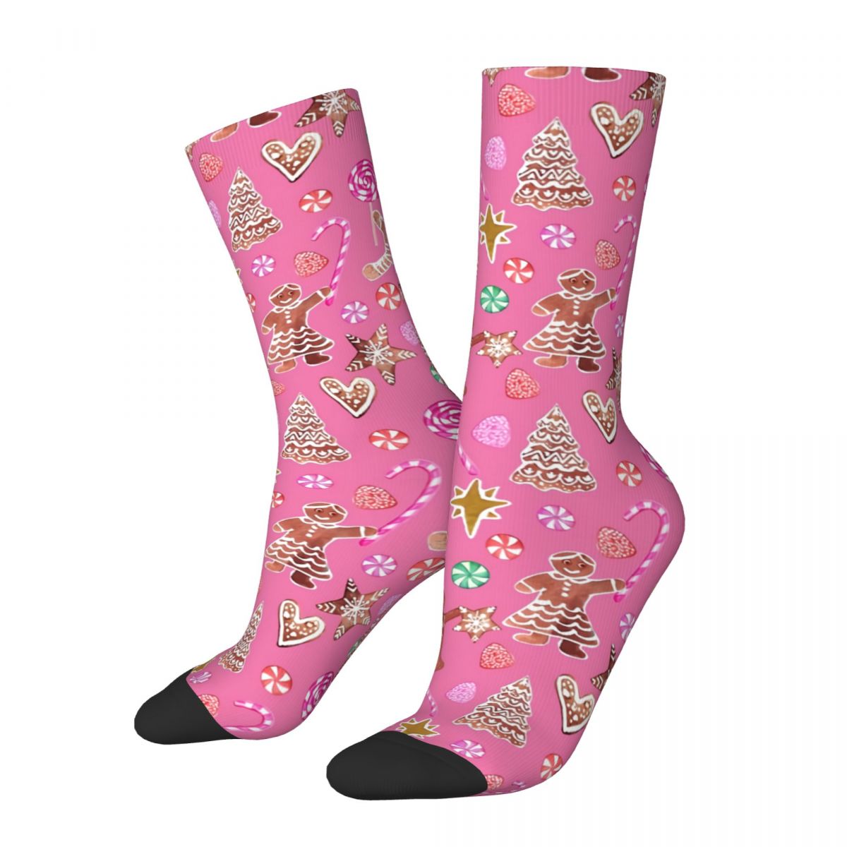Funny Crazy Sock for Men Christmas Gingerbread People Hip Hop Harajuku Seamless Pattern Printed Boys Crew Sock Novelty Gift
