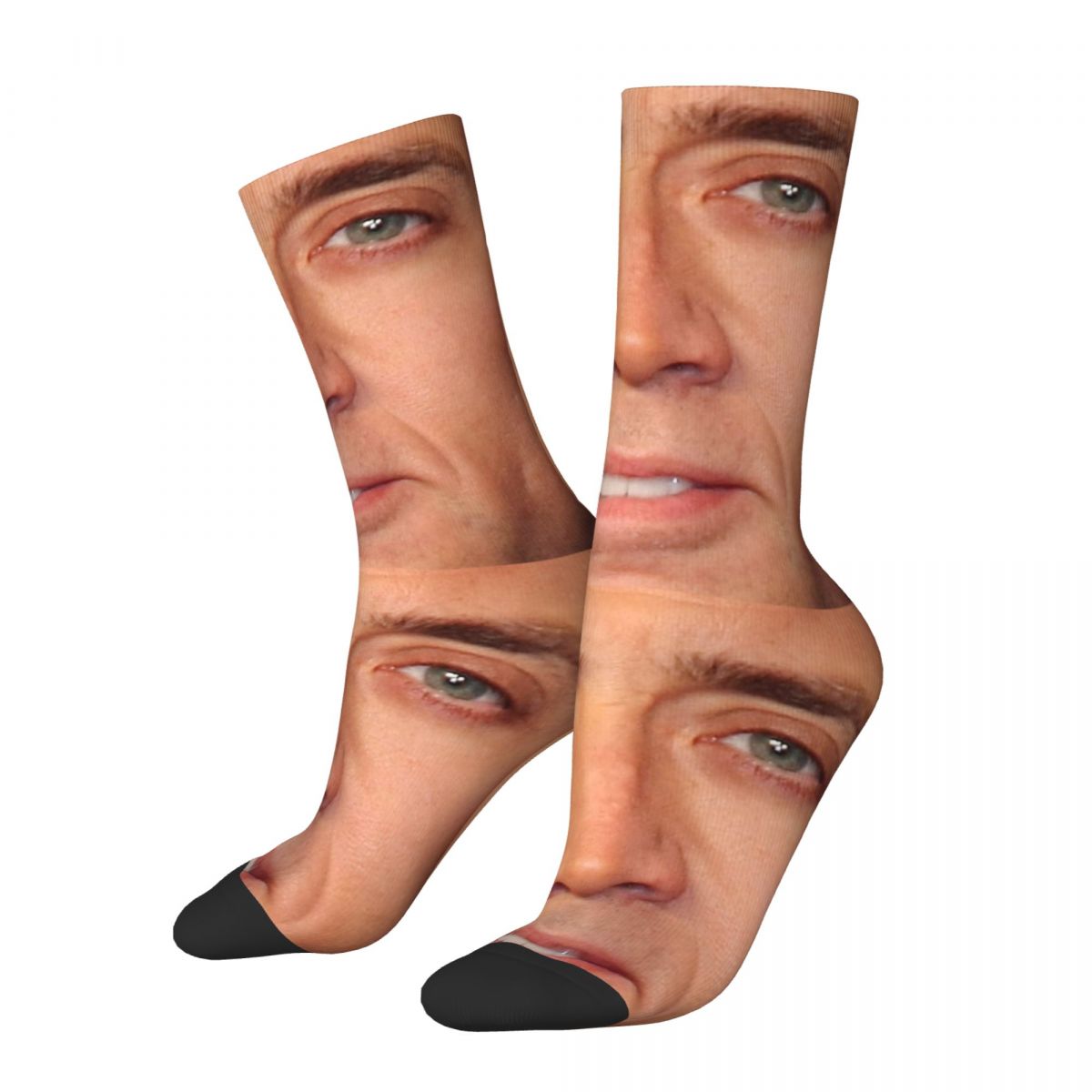 Harajuku Nicolas Cage Face Skateboard Socks Nicolas Cage Funny Face Meme Polyester Long Socks for Unisex Non-slip