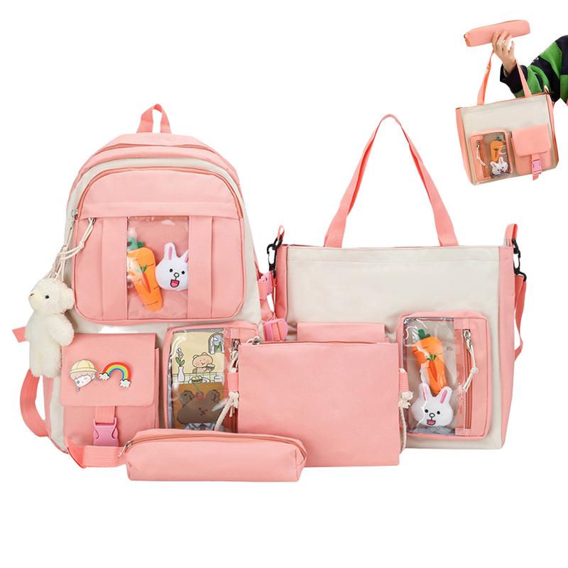 Backpack For School Aesthetic 4pcs/set Girls Backpack Set Large Capacity Shoulder Bag With Kawaii Pin And Accessories